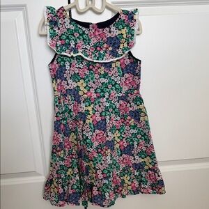 Janie & Jack girls size 7 multicolor floral print dress with ruffle collar, hem